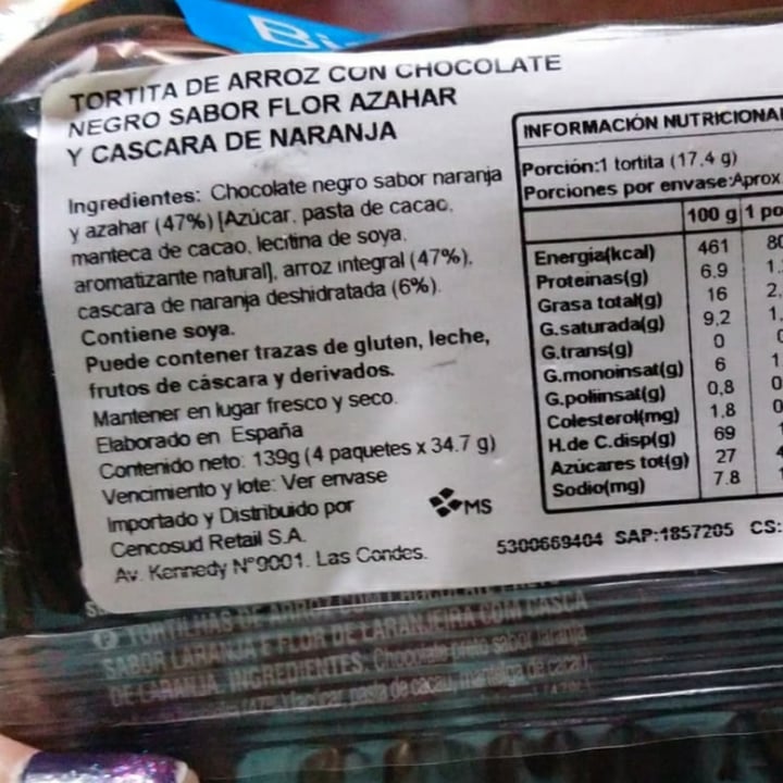 photo of Bicentury Tortitas De Arroz Con Chocolate Negro Y Naranja shared by @catamartins on  29 Aug 2021 - review