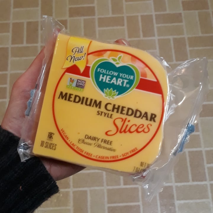 photo of Follow your Heart Medium Cheddar Cheese Slices shared by @hannahamell on  20 Aug 2021 - review