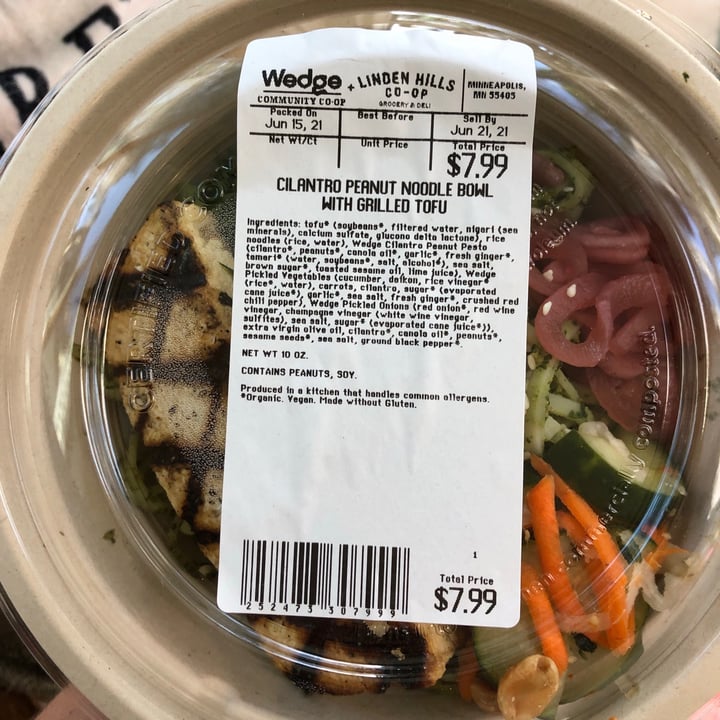 photo of Wedge Community Co-op Cilantro Peanut Noodle Bowl With Grilled Tofu shared by @katiewink on  18 Jun 2021 - review