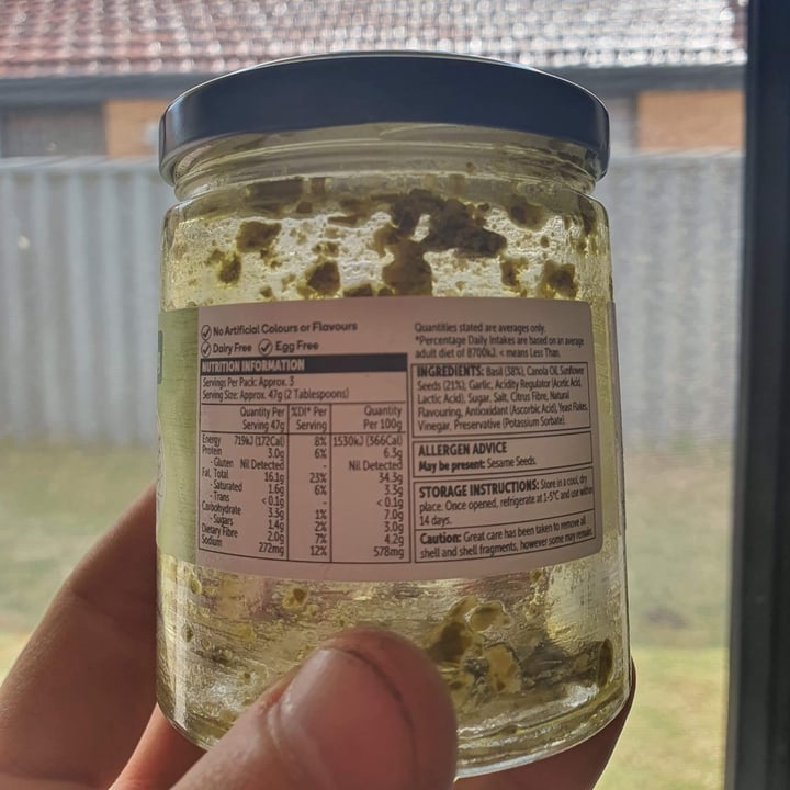 photo of Woolworths (Australia) Free from Dairy Basil Pesto shared by @sharneejade on  16 May 2021 - review