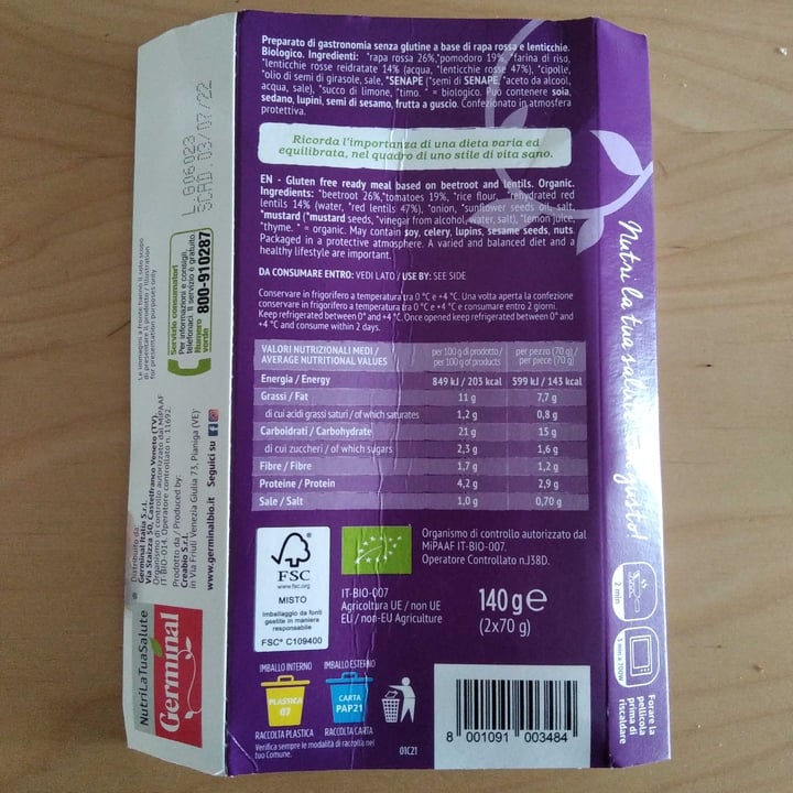 photo of Germinal Bio Medaglioni Di Rapa Rossa E Lenticchie shared by @evagatto on  07 Jun 2022 - review