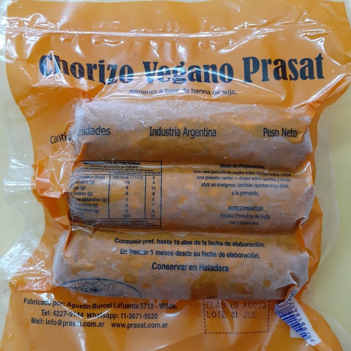 photo of Prasat Chorizo vegano shared by @lalaveg on  03 Oct 2020 - review