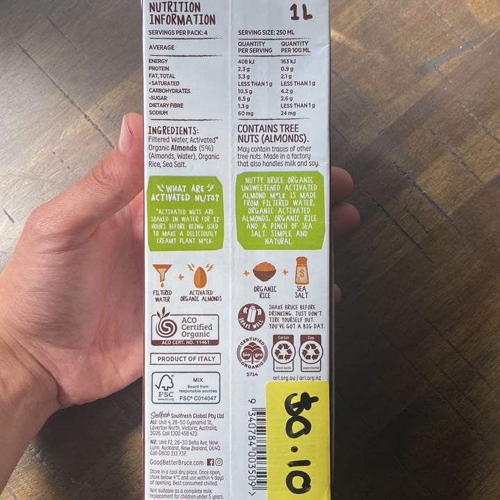 review photo of Organic nutty Bruce Activated Almond Milk shared by @earthling-joel on 01 Sep 2022 - review