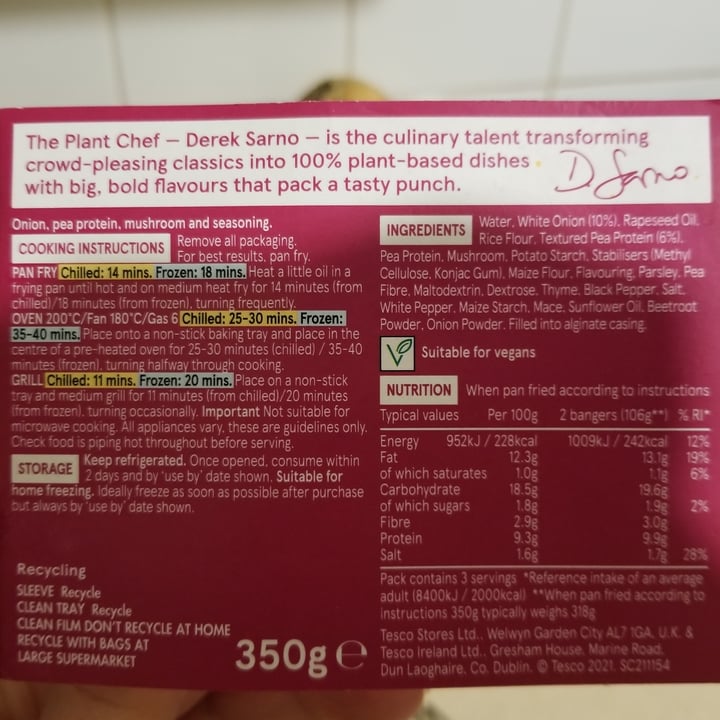 review photo of Tesco Plant Chef 6 Cumberland-Style Bangers shared by @mosaflushiba on 12 Nov 2022 - review