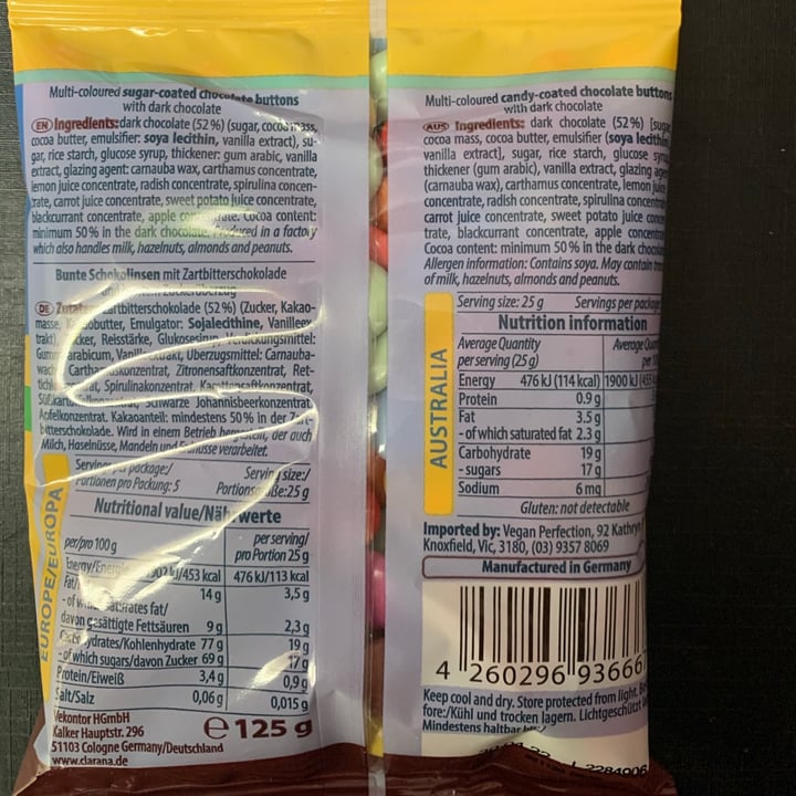 photo of Clarana Candy-coated chocolate buttons shared by @frogusvegan on  02 Mar 2021 - review