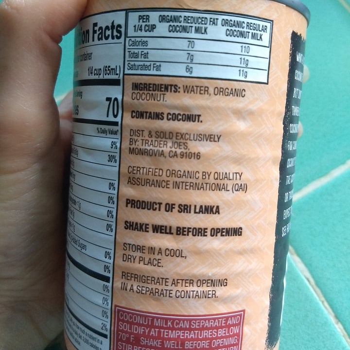 photo of Trader Joe's Coconut milk light shared by @pinpanpot on  24 Oct 2020 - review