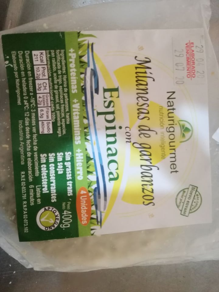 review photo of Naturigourmet Milanesas de garbanzos con espinaca shared by @juanma on 12 May 2020 - review