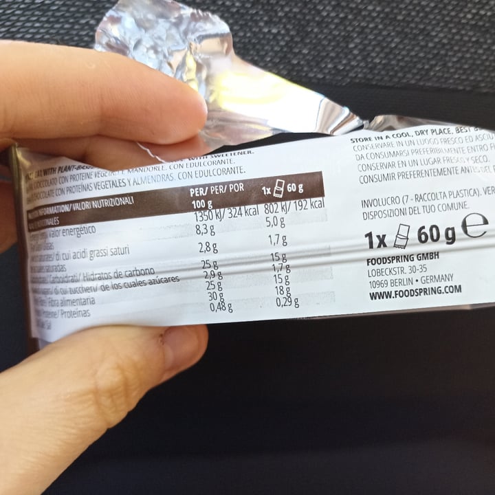 review photo of Foodspring protein bar chocolate almond shared by @veravegan on 02 Oct 2022 - review