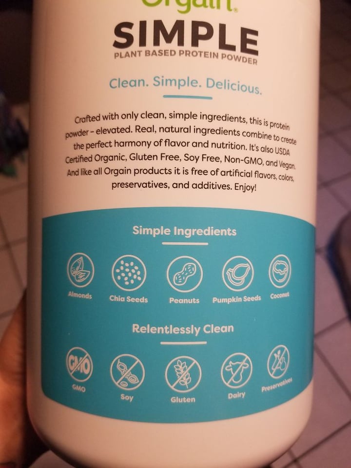 review photo of Orgain Simple protein powder- Choc PB shared by @soberveganvan on 29 Feb 2020 - review