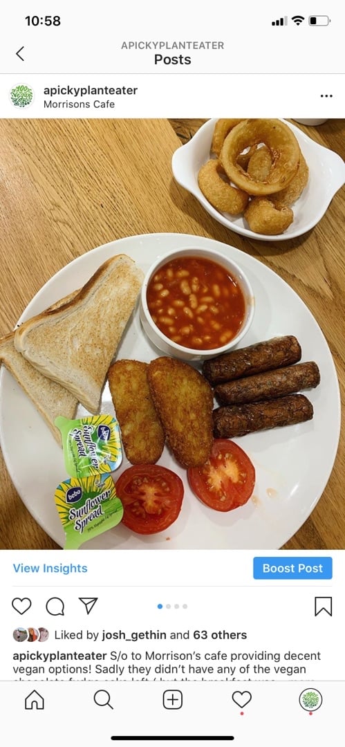 review photo of Morrisons Cafe Vegan Breakfast shared by @apickyplanteater on 28 Dec 2019 - review