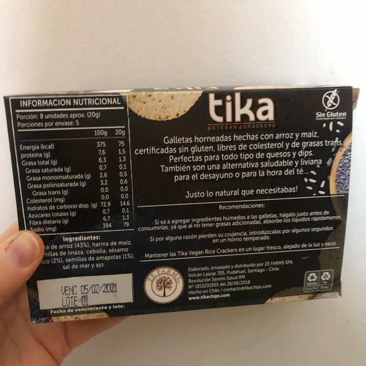 photo of Tika Vegan Rice Crackers Amapolas & Sésamo shared by @carrod1295 on  26 Aug 2020 - review