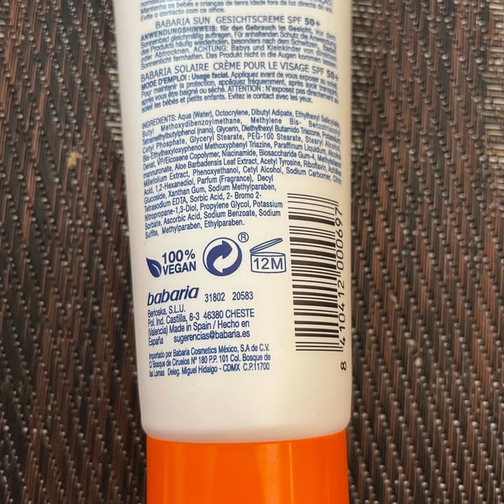 photo of Babaria Bio  Protección solar 50 cara y escote antimanchas y antiarrugas shared by @murielbrewriel on  22 Jul 2021 - review