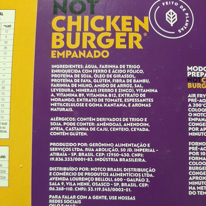 photo of NotCo Not Chicken Burger Empanado shared by @alinealbano on  02 May 2022 - review