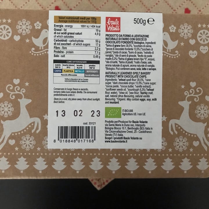photo of Baule volante Dolce di Natale al farro con gocce di cioccolato fondente shared by @andy94 on  08 Dec 2022 - review