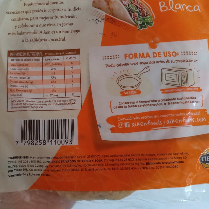 photo of Aiken Tortilla De Quinoa Blanca shared by @julisvegan on  04 Feb 2022 - review