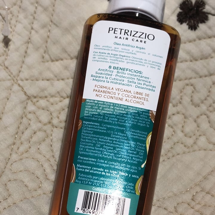 photo of Petrizzio oleo antifrizz con aceite de argan 100% ORGANICI shared by @veganosanfernando on  01 Aug 2022 - review