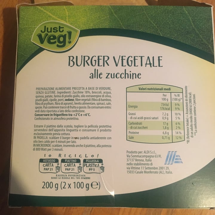 photo of Just Veg! (ALDI Italy) Burger vegetale alle zucchine shared by @didisala on  07 Jul 2022 - review