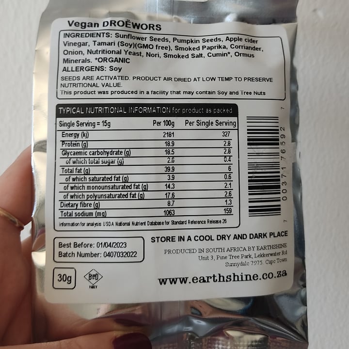 review photo of Earthshine Droewors shared by @anxietea on 17 Apr 2022 - review