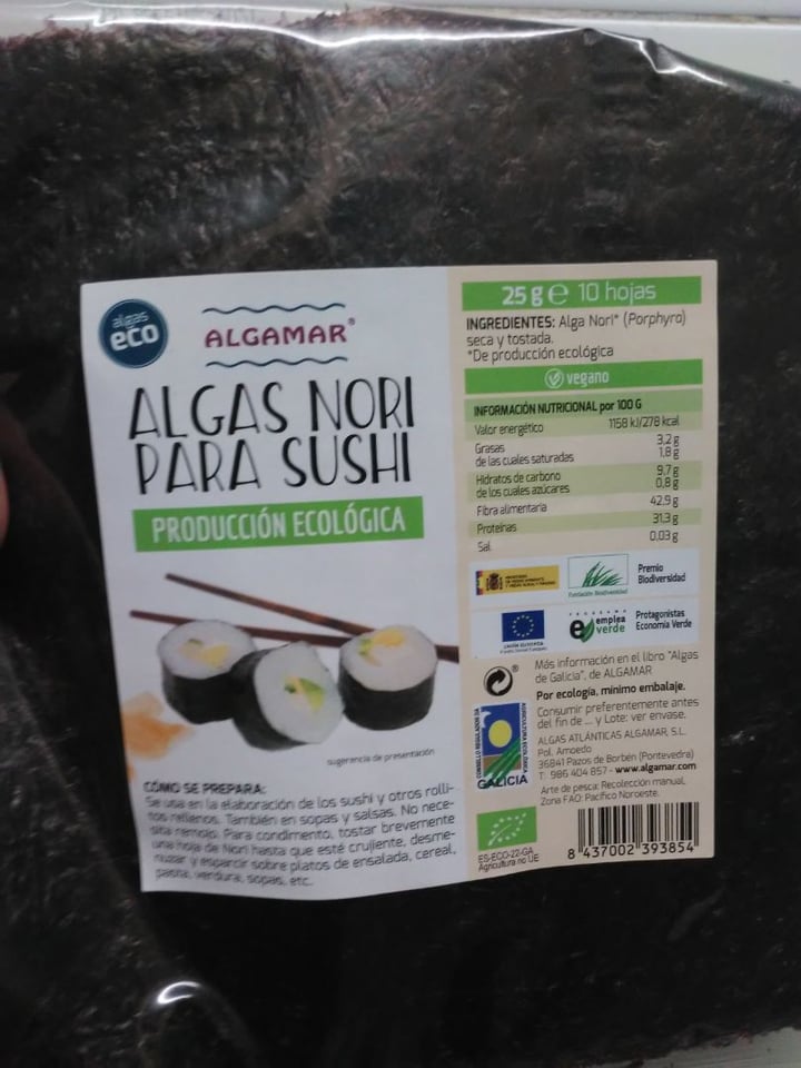 photo of Algamar Alga Nori para Sushi shared by @nachouve on  06 Mar 2020 - review