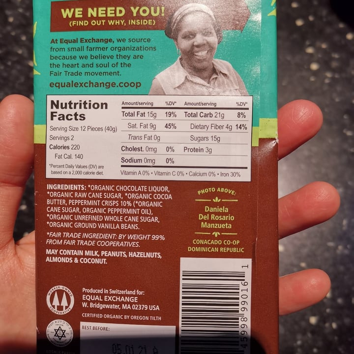 photo of Equal Exchange Dark Chocolate Mint Crunch shared by @plantiful on  26 Oct 2020 - review