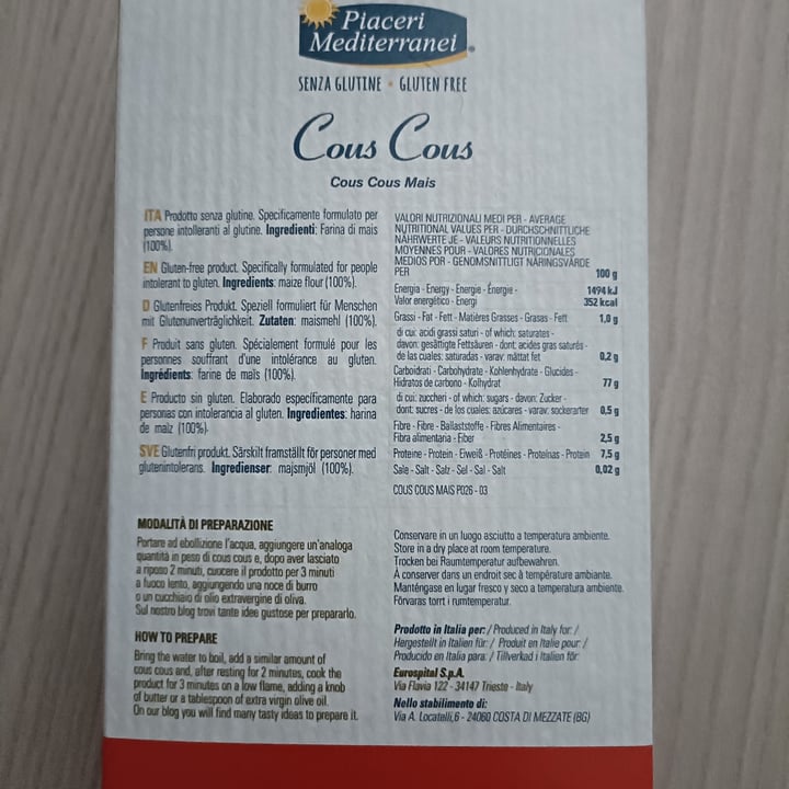photo of Piaceri Mediterranei Cous Cous Di Mais shared by @orma on  17 Sep 2022 - review