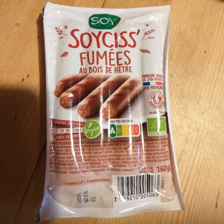 review photo of SOY soyciss Fumées Marque SOY ,SAUCISSE SOJA FUMÉE shared by @lolobel on 27 Mar 2022 - review