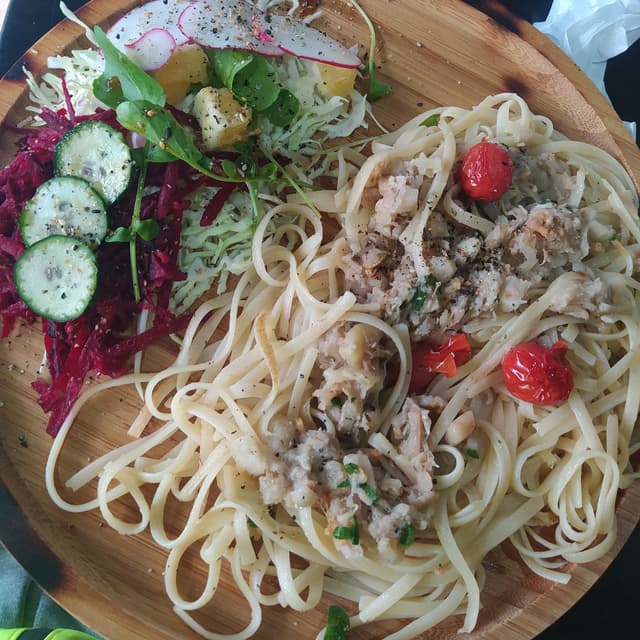 Photo of the dish “macarrao com carne de jaca”