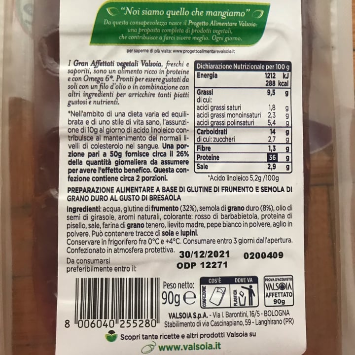 review photo of Valsoia Gran Affettati Vegetali Gusto Bresaola shared by @martinacane11 on 21 Oct 2021 - review