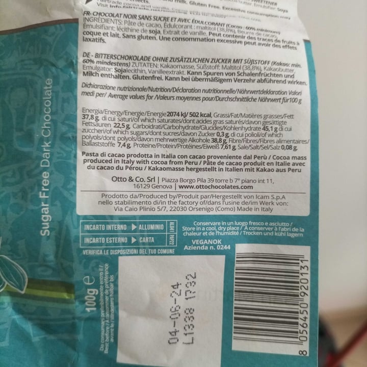 review photo of Otto chocolates Cioccolato Fondente Senza Zucchero shared by @ambr on 29 Mar 2022 - review