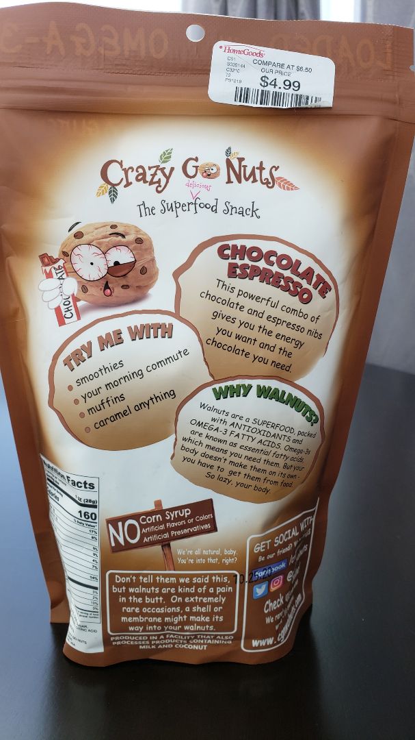 photo of Crazy gonuts Chocolate Espresso Chocolate Espresso Walnuts shared by @govegtoday on  09 Feb 2020 - review