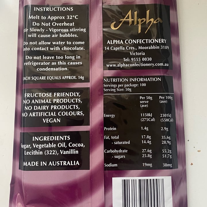 photo of Alpha Foods Dark chocolate shared by @balda on  02 Apr 2022 - review