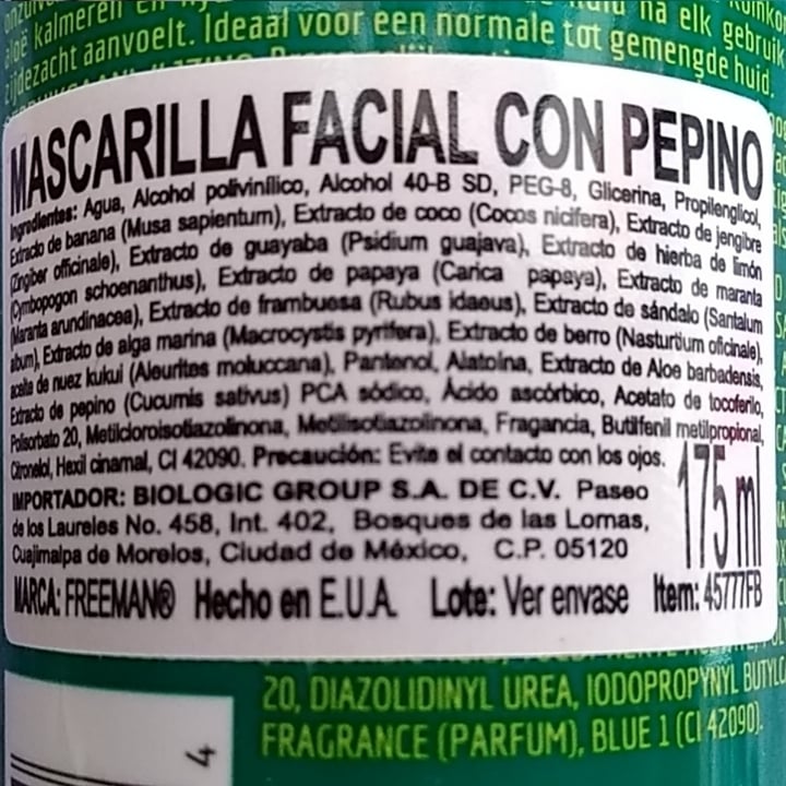 photo of Freeman Beauty Mascarilla facial de pepino shared by @mielmiel on  14 Dec 2020 - review