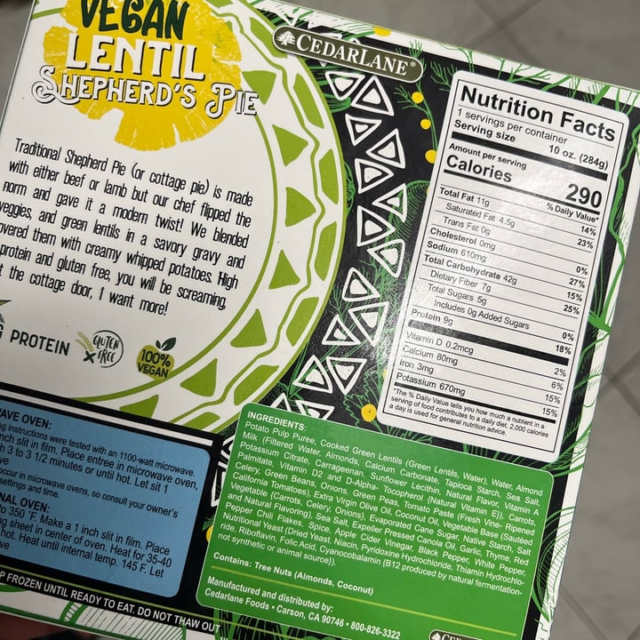 photo of Cedarlane  Vegan lentil shepherds Pie shared by @bego18 on  31 Oct 2022 - review
