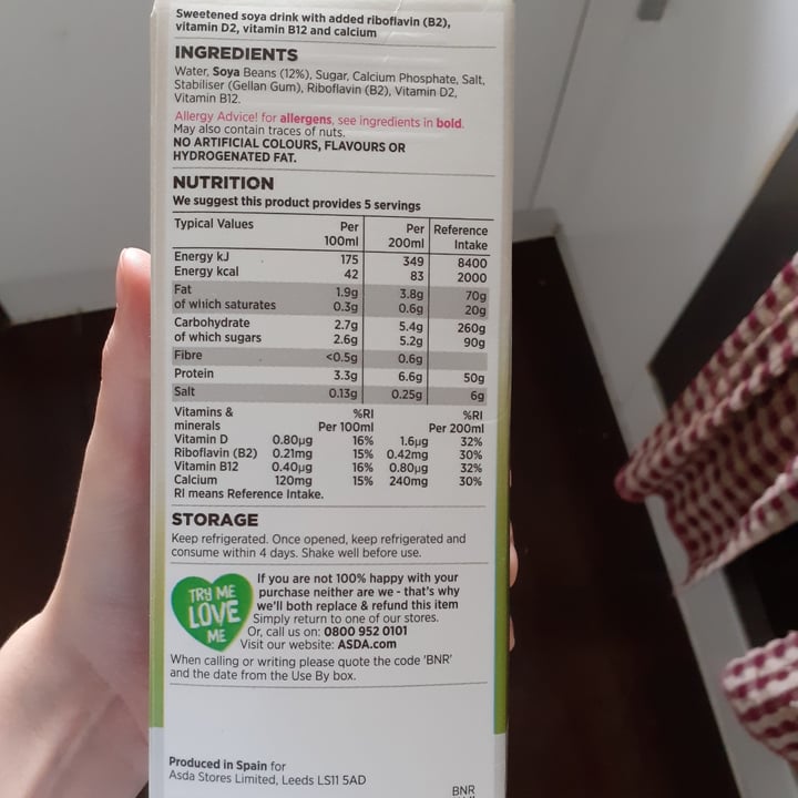 photo of ASDA Asda Soya Milk Sweetened shared by @tillymjo on  08 Jun 2020 - review