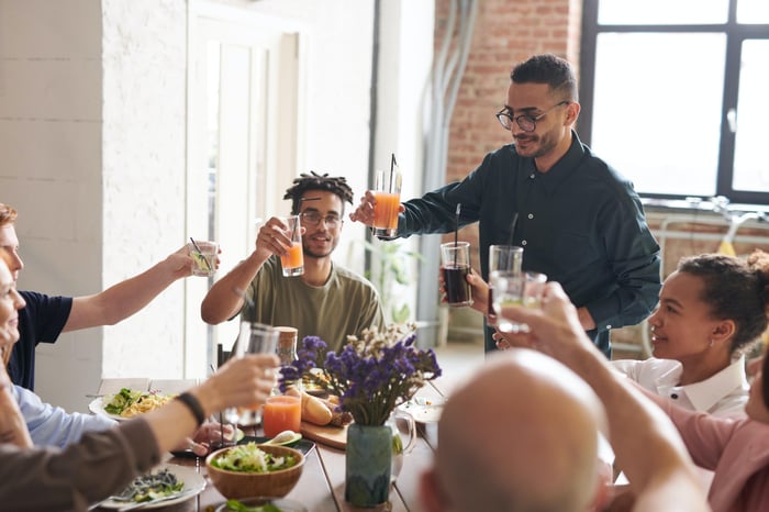 group having dinner