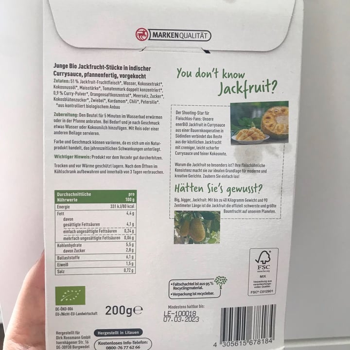 photo of enerBio Jackfruit in Currysauce shared by @evelynioli on  17 Jul 2021 - review