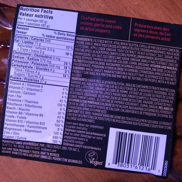 photo of Field Roast Spicy Mexican Chipotle Sausages shared by @malakaijinto on  27 Apr 2021 - review