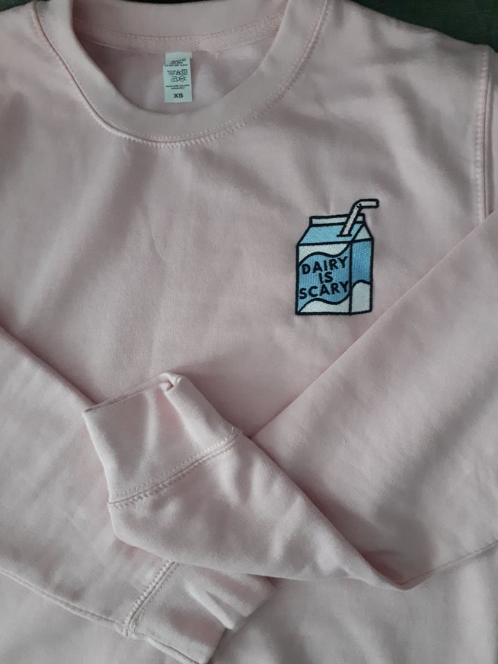 photo of Bad Hass Designs Dairy Is Scary Embroidered Sweatshirt shared by @thestingyvegan on  30 Nov 2021 - review