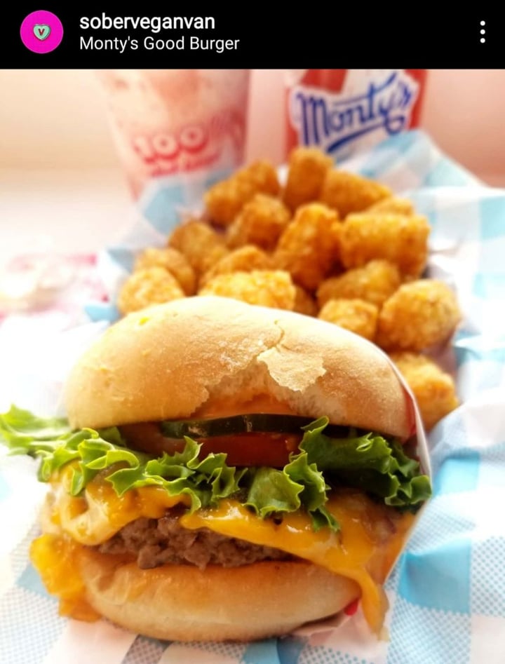 photo of Monty's Good Burger Double Burger with Cheese + Tots shared by @soberveganvan on  12 Jan 2020 - review