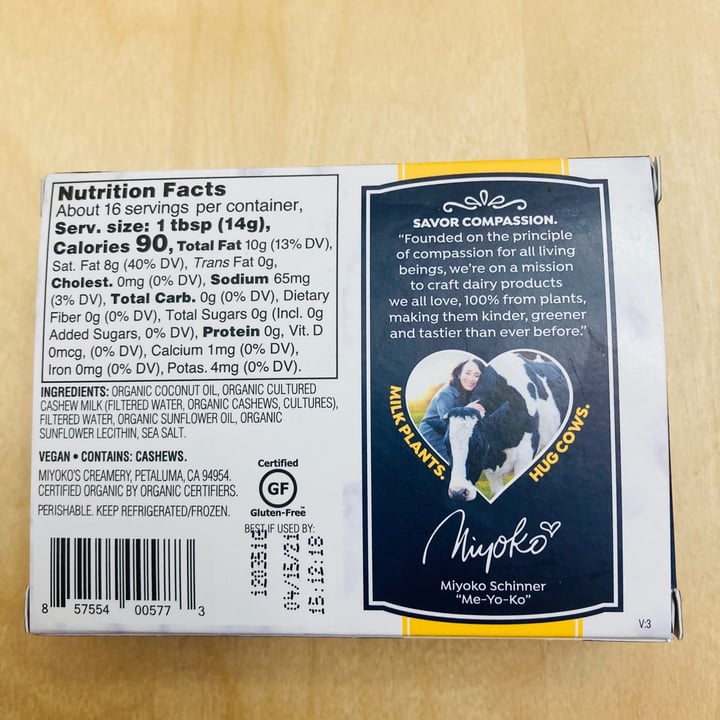 photo of Miyoko's Creamery European Style Cultured Vegan Butter Unsalted shared by @nibblenyaka on  16 Feb 2021 - review