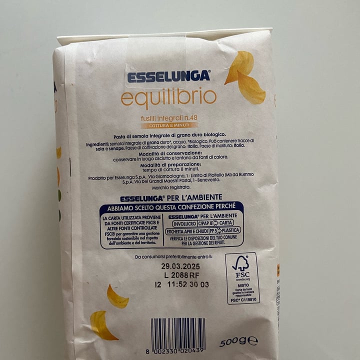 photo of Esselunga equilibrio fusilli integrali shared by @giadabaldi on  15 Sep 2022 - review