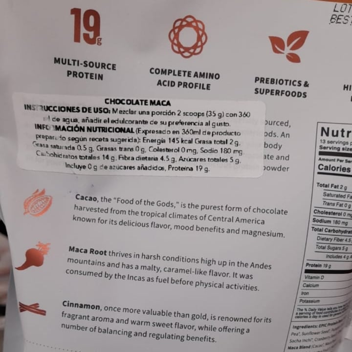 review photo of Sprout Living Epic Protein - Chocolate Maca shared by @marianabea on 07 Jun 2022 - review