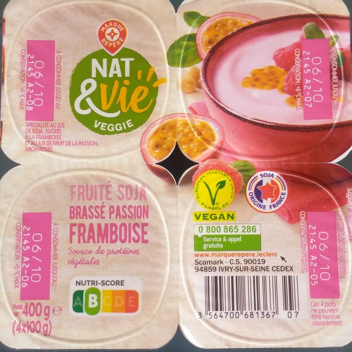 photo of Nat & vie Yaourts végétaux soja passion framboise shared by @noevegan on  09 Sep 2022 - review