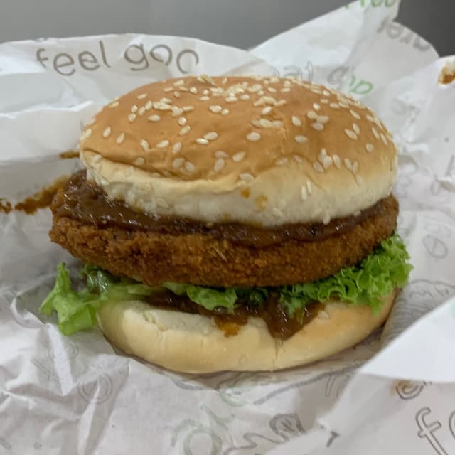 Photo of the dish “Black Pepper Soya Burger with Fries”