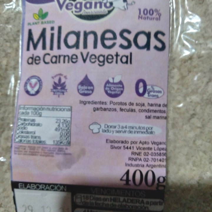 photo of Apto Vegano Consciente Milanesa de Carne Vegetal shared by @ondavegan on  20 Jan 2022 - review