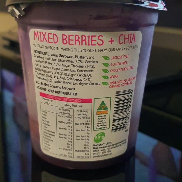 photo of Kingland Dairy Free Greek Style Yoghurt Mixed Berries + Chia shared by @arijit on  25 Apr 2020 - review