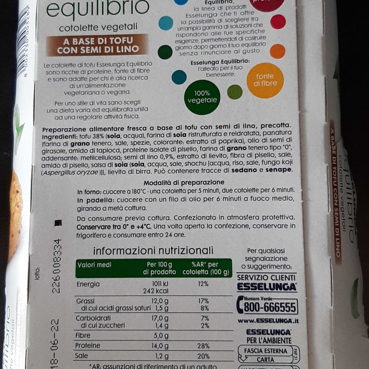 review photo of Esselunga equilibrio Cotolette Vegetali A Base Di Tofu Con Semi Di Lino shared by @ale-cip on 11 Jun 2022 - review