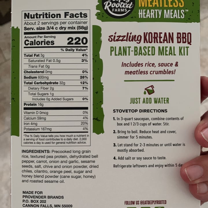 photo of deeply rooted farms Korean BBQ Meatless Hearty Meala shared by @vegselina on  30 Nov 2022 - review