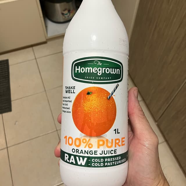100% Pure Orange Juice from The Homegrown Juice Company Vegan