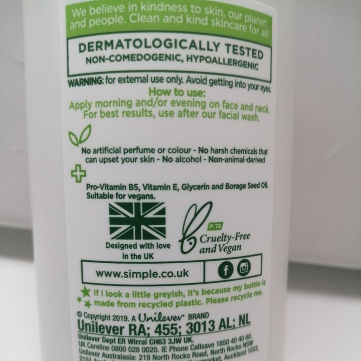 photo of Simple Hydrating Light Moisturizer shared by @vegforhealth1 on  04 Jun 2021 - review